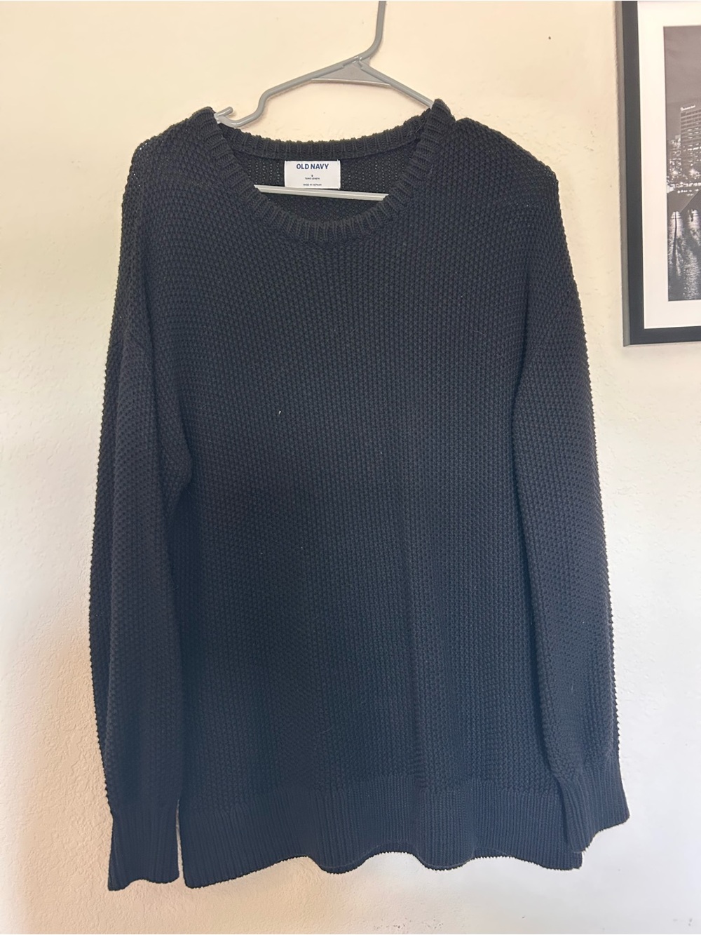 Old Navy Women's Black Crewneck Textured Knit Sweater
